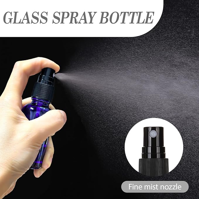 1 oz Glass Blue Spray Bottles,Small Empty Fine Mist Refillable Travel Spray Bottle for Cleaning,Perfume,Aromatherapy,Cosmetic Sprays,Hair,Essential Oils with Fine Mist Dispenser（6 Pack）