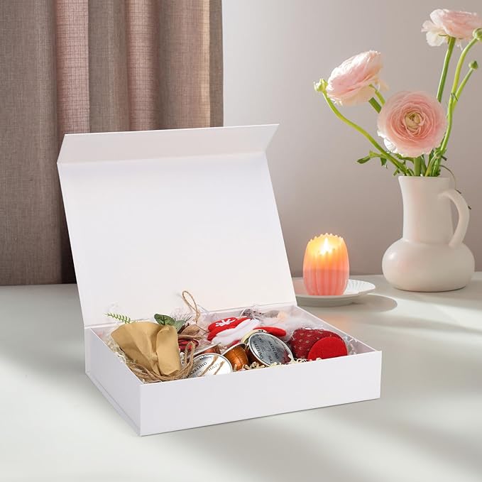Ditwis 11.5x8.5x2.3 Inches Gift Box with Magnetic Closure Lid, White Magnetic Box for Wedding, Groomsmen Bridesmaid Proposal, Birthdays, Mother's Day, 1 Pack
