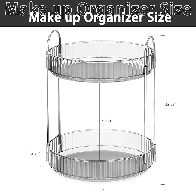 360° Rotating Makeup Organizer – 2-Tier Spinning Cosmetic Holder for Vanity, Countertop, Bathroom & Dresser – Perfume, Skincare & Cosmetic Care Organizer (Clear Grey, 2 Tier)