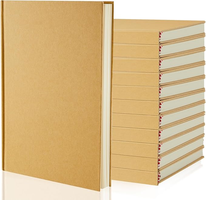 Henoyso 12 Pcs A5 Blank Notebooks Journals Bulk 100 Sheets/200 Pages Unlined Craft Notebooks Kraft Sketchbooks Hardcover for Writing Drawing for Gifts Students School Office, 8.3 x 5.7 in (Brown)