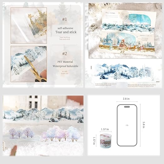 6 Rolls Winter PET Washi Tape,Nature Landscape Tape Stickers for Journaling Supplies,Scrapbooking,Junk Journal,Journaling,DIY Arts Crafts,Notebook,Phone Case,Cups(Winter)