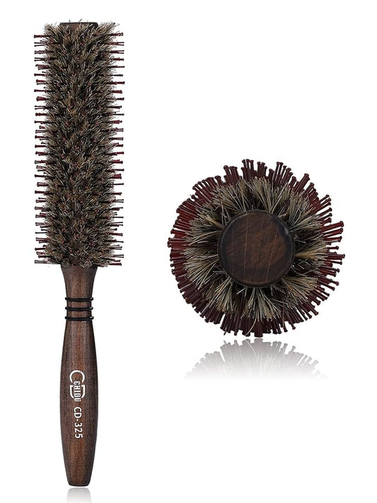 PERFEHAIR Round Boar & Nylon Bristle Hair Brush - 1.9 Inch, Small Styling Smooth, Shine Hairbrush for Blow Drying, Curling Men's and Women's Short, Medium, Thin, Fine Hair, Natural Wooden Handle