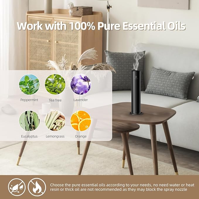 Air Diffusers for Home, Waterless Essential Oil Diffuser Large Room 2100 sq ft Coverage with Remote Control, Aluminum Scent Diffuser Starter Kit, 100ml New White Tea Essential Oil Included