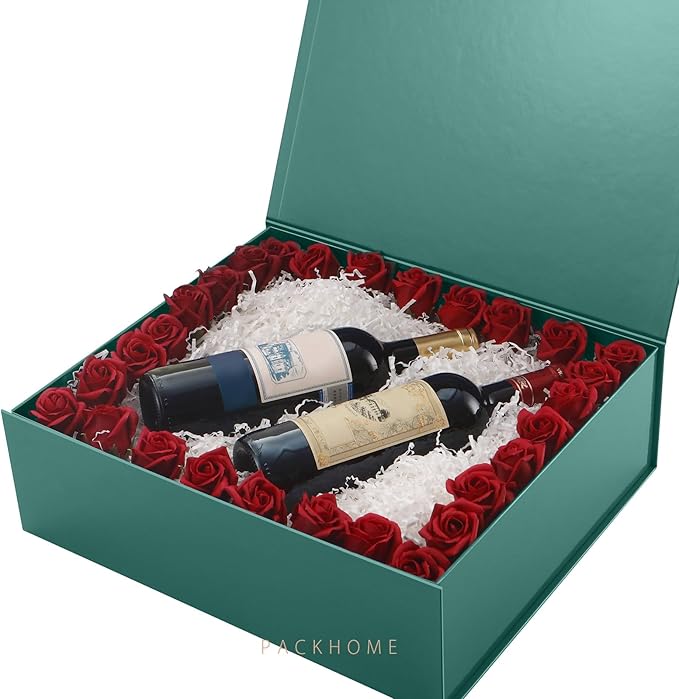 PACKHOME 17x14.5x5.5 Inches, 3 Extra Large Gift Boxes with Lids, Magnetic Closure Boxes for Clothes and Large Gifts (Glossy Green)