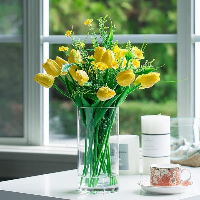 Enova Floral Set of 4 Clear Cylinder Glass Vase 4W x 8H Inches, Clear Flower Vases, Pillar Candle Hurricane Floating Candle Holder Vase, Glass Flower Vase for Wedding Centerpieces, Home Décor