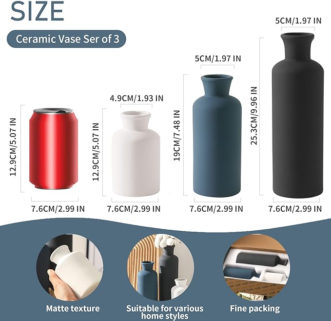 Ceramic Vase Set of 3, Neutral Modern Vases Home Decor Boho Vases Farmhouse Decor Flowers Pampas Vase for Table Mantel Entryway Shelf Living Room Kitchen Bathroom - Mutlicolor