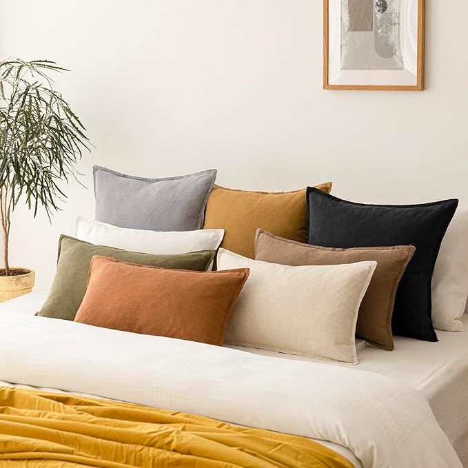 Foindtower Pack of 2, Decorative Linen Soild Throw Pillow Covers Soft Accent Cushion Case Boho Farmhouse Pillowcase for Chair Couch Sofa Bedroom Living Room Home Decor 26 x 26 Inch Light Rustic Gray