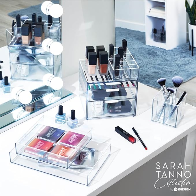 iDesign Stackable Makeup Drawer Organizer - Vanity Organizer or Desk Organizer - Clear/Matte White