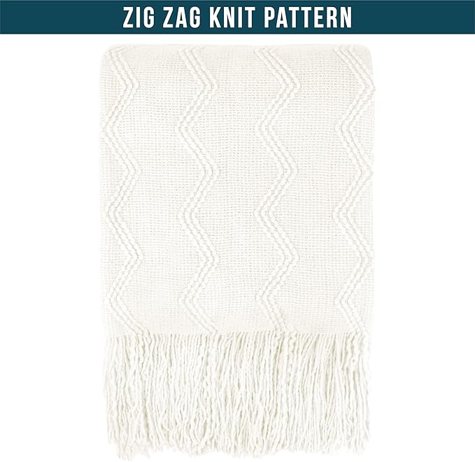 PAVILIA White Knit Throw Blanket for Couch, Twin Bed, Soft Knitted Farmhouse Sofa Throw for Living Room, Lightweight Decorative Summer Blanket for Chair, Outdoor Textured Boho Blanket, 60x80