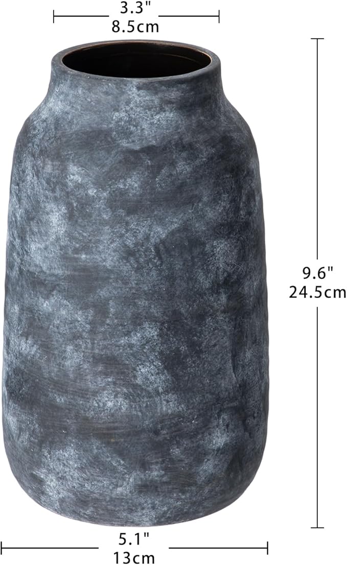 Briful Tall Rustic Ceramic Vase 9.6” – Vintage Distressed Pottery Flower Vase with Antique White-Wash Finish – Farmhouse Table Decor & Shelf Accent (Not Waterproof)