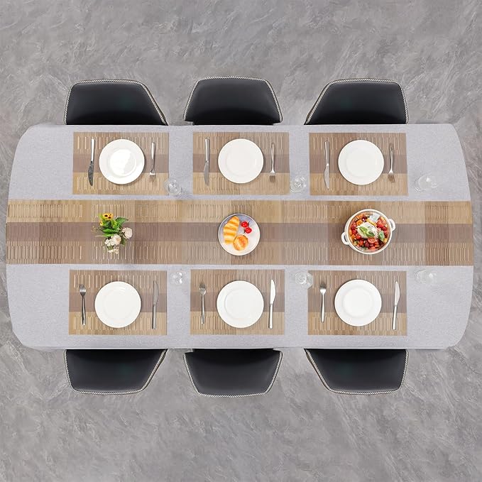 Placemats Set of 8, Vinyl Woven Place Mats Indoor Set of 8 Washable Wipeable PVC Table Mats Heat-Resistant Non Slip Plastic Placemat for Kitchen Dining Outdoor Table (Gray Gold, Set of 8)