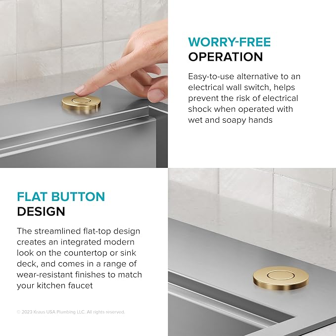 KRAUS Flat-Top Garbage Disposal Air Switch Button in Brushed Brass, KWDB-20BB