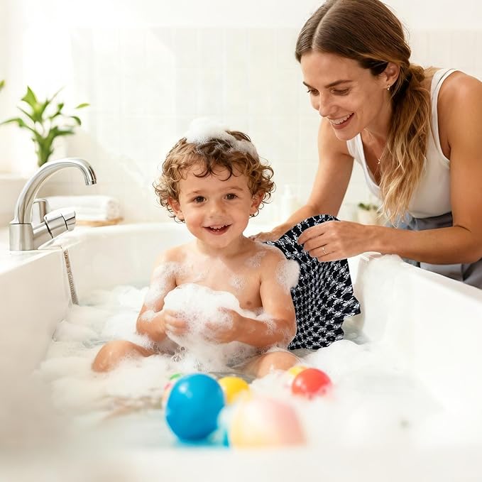 Quick Drying Bath Towel, Gentle Skin, Super Absorbent Cotton, Extendable Back Brush, Home Spa Accessory for Bathroom Shower Sauna Indoor Daily Use Family Adults Kids