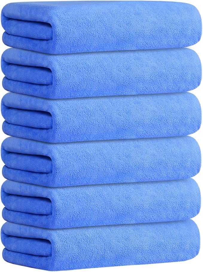 JML Bath Towel, Microfiber Bathroom Towels Set 6 Pack 30" x 60" - Extra Large, Soft, Absorbent, Quick Dry, Odor Resistant, No Shedding, Shrink Resistant, Use for Hair Wrap, Fitness, Sport, Yoga, Blue