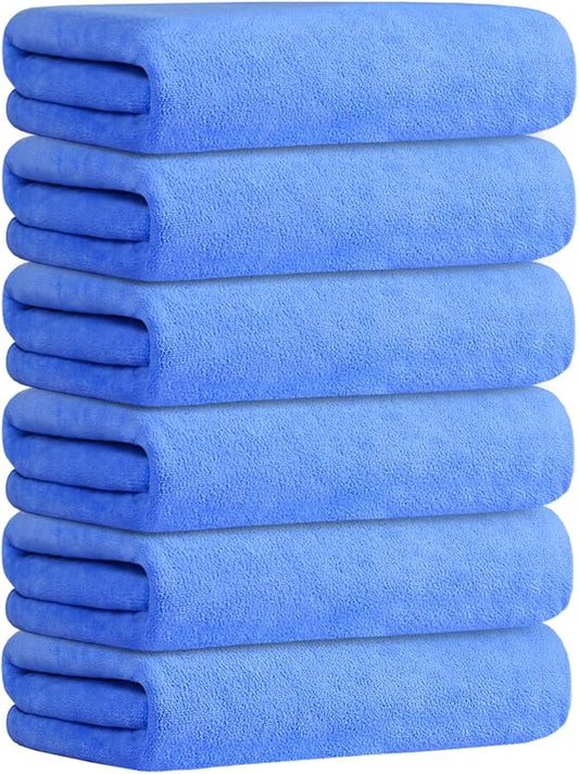 JML Bath Towel, Microfiber Bathroom Towels Set 6 Pack 30" x 60" - Extra Large, Soft, Absorbent, Quick Dry, Odor Resistant, No Shedding, Shrink Resistant, Use for Hair Wrap, Fitness, Sport, Yoga, Blue