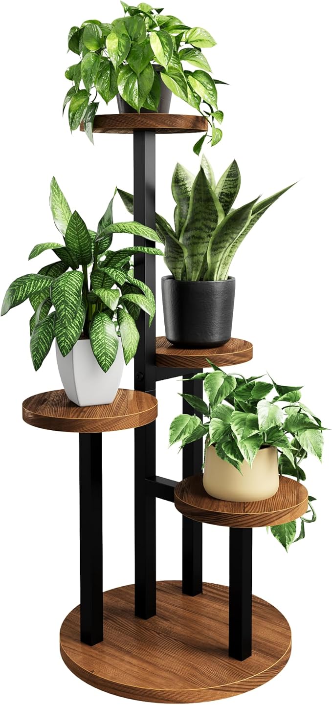 Bamworld Plant Tables Indoor Corner Plant Stand Tall Metal Wood Plant Shelf Outdoor Indoor Plant Table Rack 5 Tier Tier Plant Stand Garden Accessories for Living Room Balcony Patio