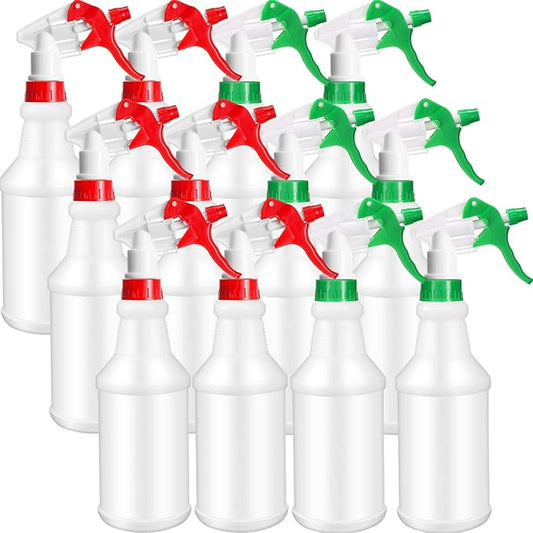 Eccliy 12 Pcs 16 Oz Plastic Spray Bottle, Adjustable Empty Reusable Sprayer for Cleaning, Planting, Water, Bathroom and Kitchen, BBQ, Commercial and Residential(Red, Green,Original)