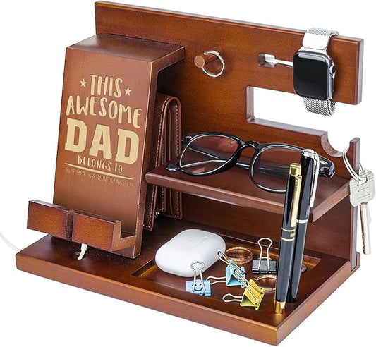 awofer Custom Gifts For Dad Docking Station Personalized Fathers Day Gift From Son Daughter Kids Wooden Engraved Best Dad Gifts Dads Bonus Dad Step Dad Birthday Christmas Ideas（Multiple Styles）