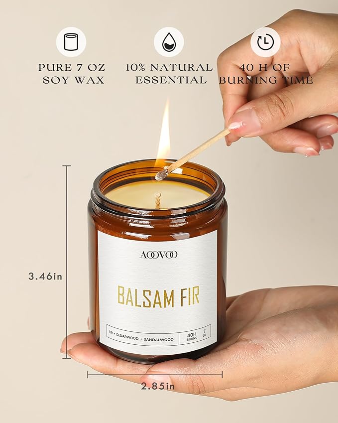 AOOVOO Candle Set - 4PC Scented Candles, 28 oz Soy Candles, Soy Candle for Home Scented, Balsam Fir/Cedar&Patchouli/Cinnamon&Apple/Vanilla Cake