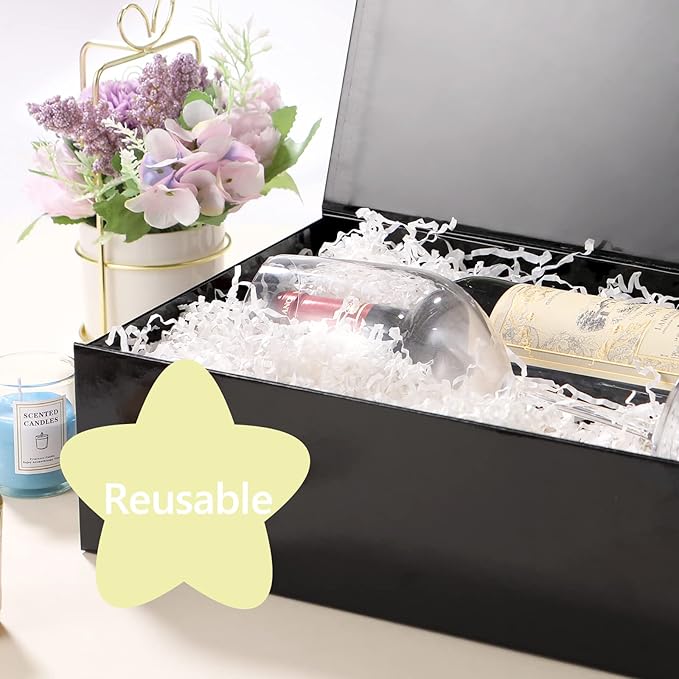 Large Black Collapsible Gift Boxes with Magnetic Closure Lids 13.5x9x4.1 Inches, Groomsmen Proposal Boxes, Rectangle Present Boxes (Glossy Black, 6 Pack)