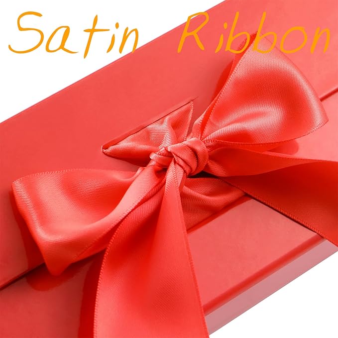 GREEN BEAN Extra Large Gift Box with Lid for Present 16.3x14.2x5 Inches, Red Magnetic Gift Box with Ribbon, Shirt Gift Boxes for Clothes (Glossy Red)