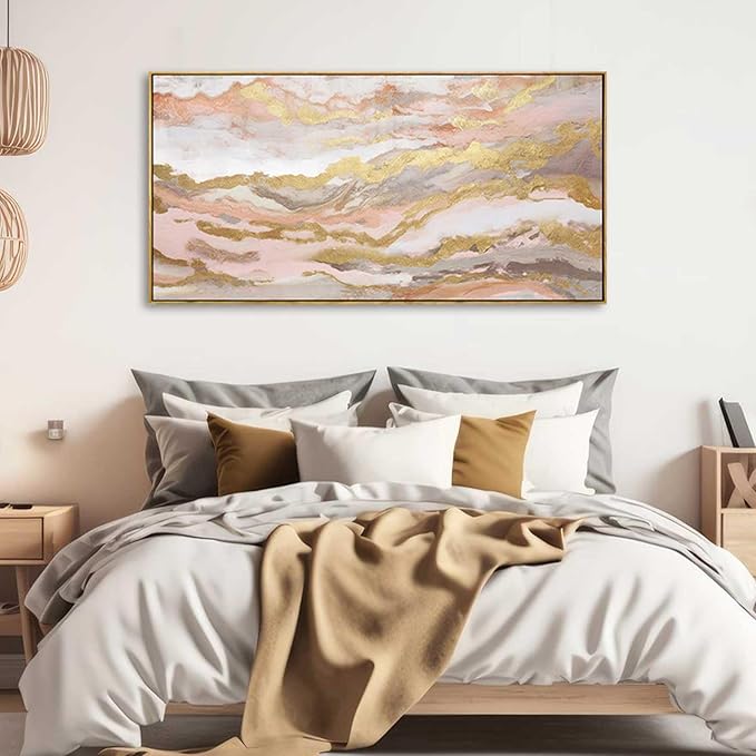 YJYart Pink Abstract Wall Art/Girl Room 20x40 Inch/Large Wall Art for Living Room/Bedroom Decorations Gold Office Decor Kitchen Art Dining Room Decor