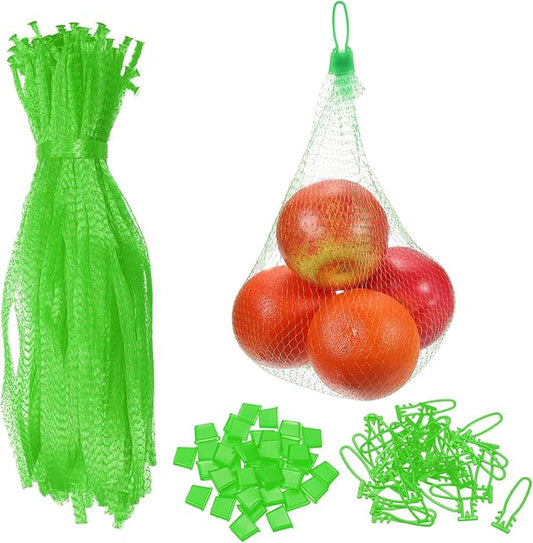 uxcell 100 Pcs Reusable Mesh Produce Bags, 30cm/12 Inch Washable Net Storage Bags Reusable Grocery Reusable Storage Bags with Plastic Buckle for Fresh Fruit Vegetables Seafood, Green