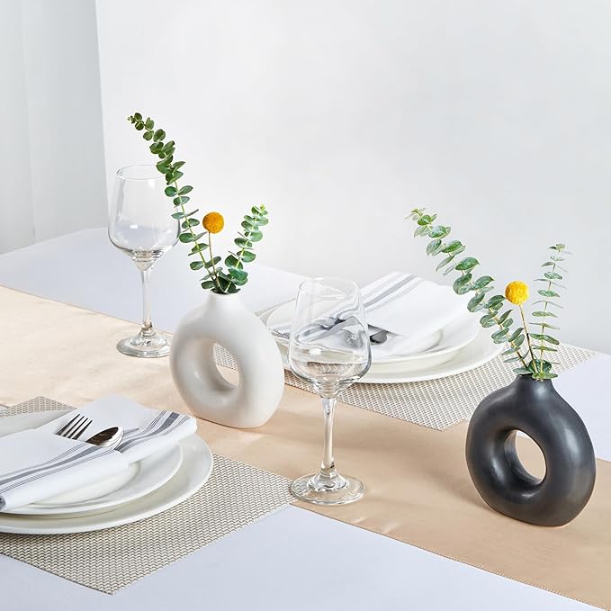 Restaurantware-Table Art Flower Vase, 1 Donut Vase - Minimalist Style, for Fresh Or Artificial Flowers, Black Ceramic Piece for Home Decor, Kitchen, Home, Living Room, Office, and More