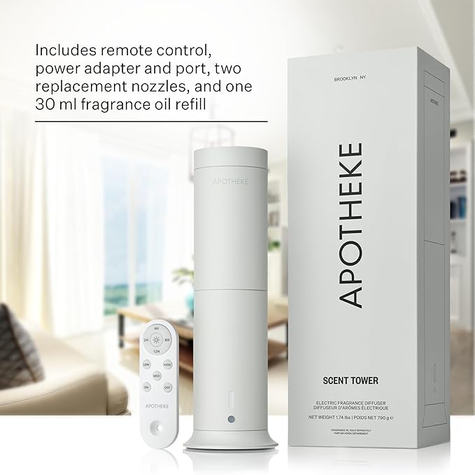 Apotheke Scent Tower Aromatherapy Diffuser for Home - Essential Oil Diffuser with Long-Lasting Fragrance for Office, Hotel & Large Rooms - Modern Aroma Diffuser for Clean, Fresh & Natural Fragrance