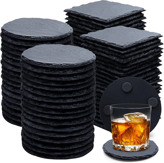72 PCS Slate Drink Coasters, Cymuber 4 Inch Black Coasters Stone Cup Coaster Bulk Set, Laser Engraving Blanks Handmade Coaster for Halloween, Christmas, Home Decor Drink Bar Kitchen Gifts