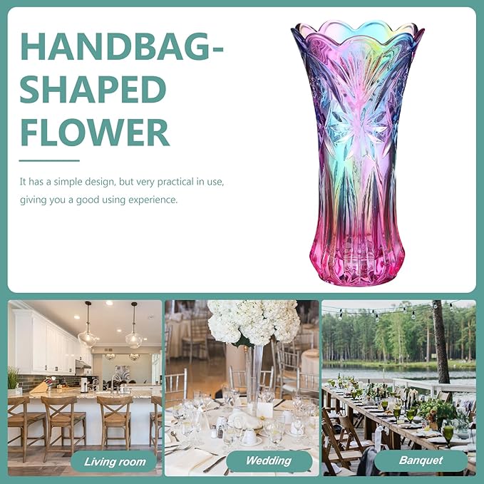 Multicolor Clear Glass Vases Wide Mouth Gradient Flower Vase for Bookshelf Dinner Table Indoor Office Desktop Meeting Room Bathroom Countertop 9.43x4.91x4.91 Inch
