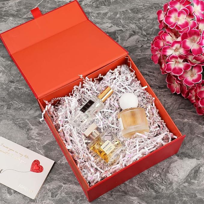 Red Gift Box 8x8x4 Inches Small Gift Boxes for Presents with Magnetic Closure Lid Luxury Collapsible Gift Box Bridesmaid, Wedding, Birthday Boxs for Gift Packaging