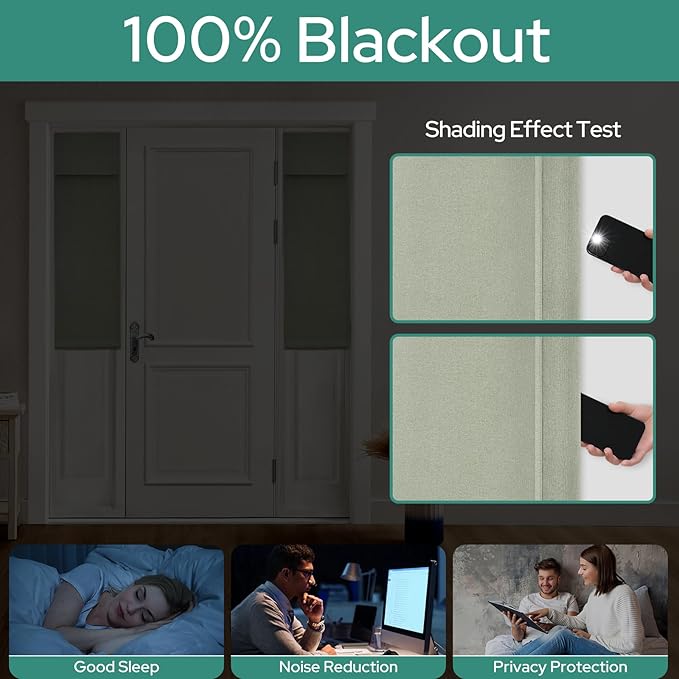 HOMEIDEAS 100% Linen Blackout Sidelight Curtains for Front Door, Side Door Window Curtains, Small Window,Thermal Insulated Covering, 1 Panel, W12 X L40 Inch, Sage Green