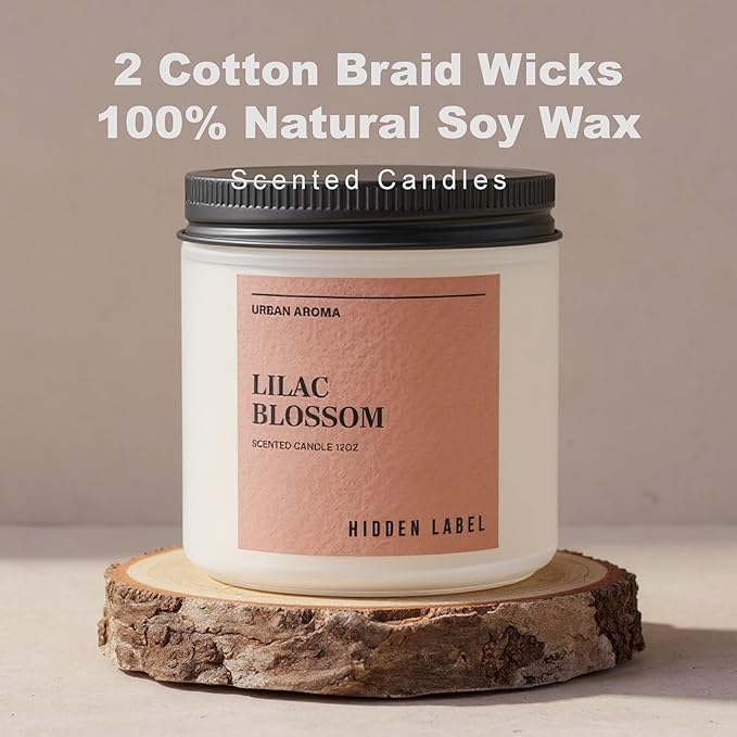 Lilac Blossom Scented Candle, 12oz Natural Soy Non Toxic, 70H Burn Time 2 Wick Aromatherapy Candles for Home Scented, Gift-Ready for Hosts & Gatherings | Elegant Home Decor
