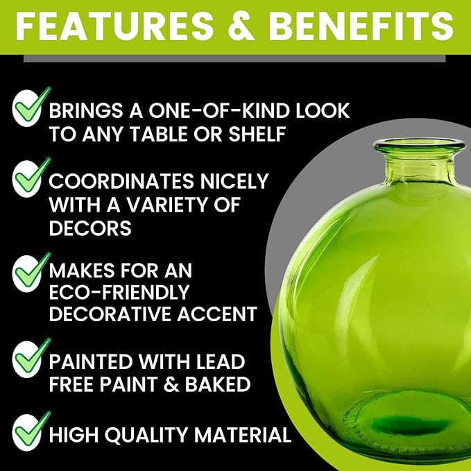 Couronne Company Ball Recycled Glass Vase, G5464G01, 6.75 Inches Tall, 66 Ounce Capacity, Lime Green, 1 Piece