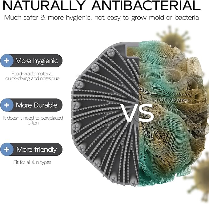 Silicone Body Scrubber, Exfoliating Body Wash Scrubbers Exfoliator, Shower Body Brush for Effective Showering Exfoliation and Gentle Massage (Gray)