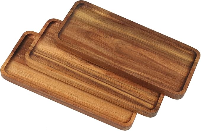 GNIEMCKIN Wooden Serving Platter, 11.8 x 5.1 Inch, Set of 5, Acacia Wood Tray, Perfect for Serving Charcuterie, Desserts, Dips, Sushi, Parties, Family Gatherings, Weddings, and Home Decor