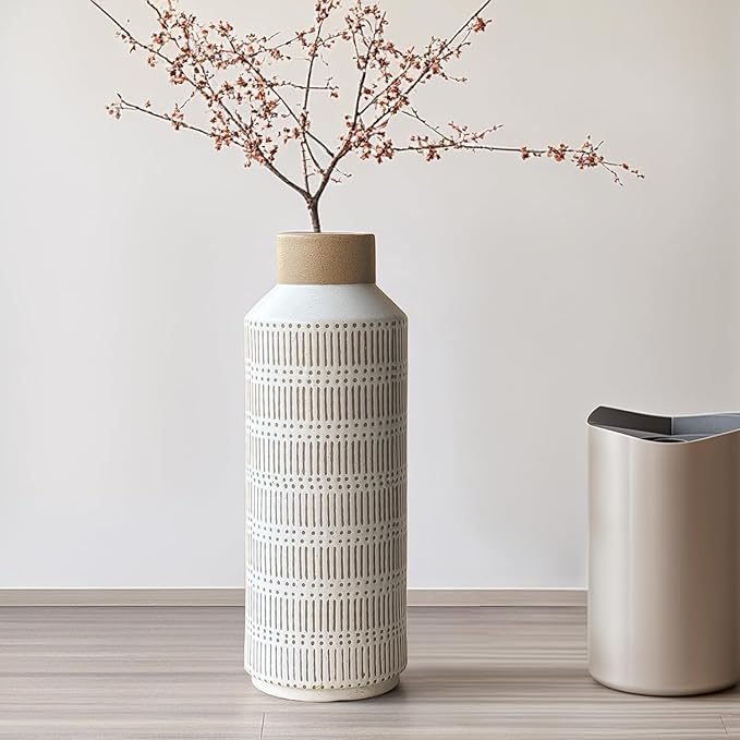 Rustic Ceramic Vase Set of 2 for Living Room Bedroom 15.75'' and 11.02'' Farmhouse Flower Bouquet Vases for Fake Plant Home Decor Office Fireplace Centerpieces Retro Vintage Modern Gift