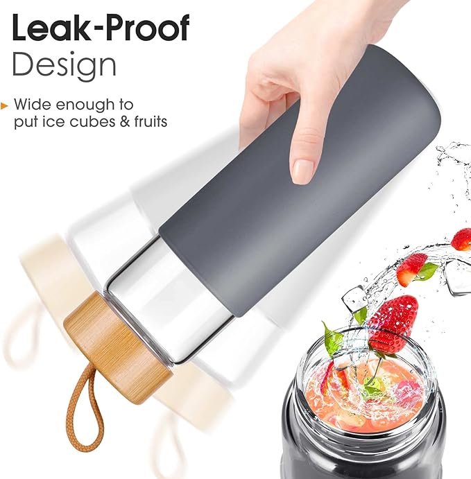 25 Oz Borosilicate Glass Water Bottles with Silicone Sleeve BPA Free, Dishwasher Safe - Reusable Clear Glass Drinking with Leak Proof Bamboo Lid | Perfect Gym Water Bottles for Men & Women