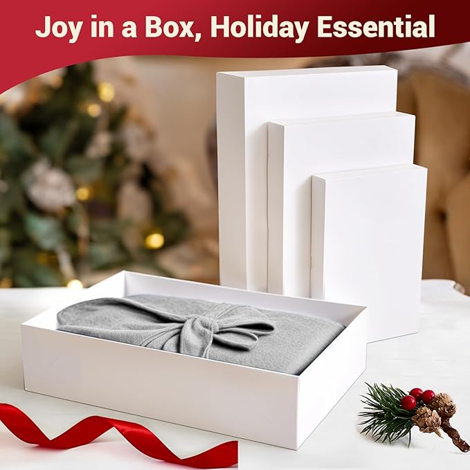 YANGTE 24 Pack Premium Gift Boxes with Lids for Presents, White Large Gift Boxes for Clothes, Robe, Shirt - Assorted Sizes Boxes for Christmas, Birthday and More