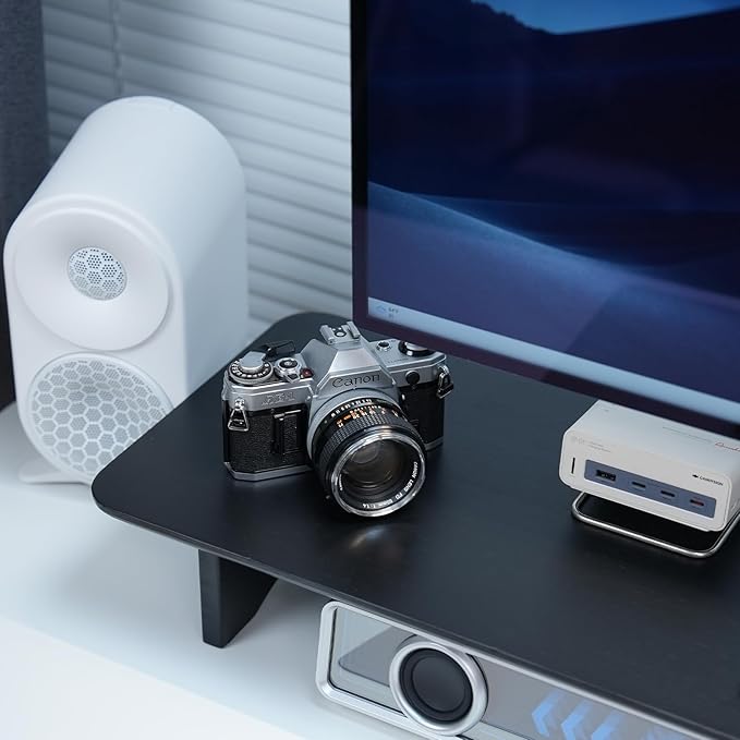 Bamboo Dual Monitor Stand Riser Black, 2-Tier Desk Monitor Riser for 2 Monitors, Supports for PC Computer Monitor, Printer, Heavy TV Riser up to 300 lbs