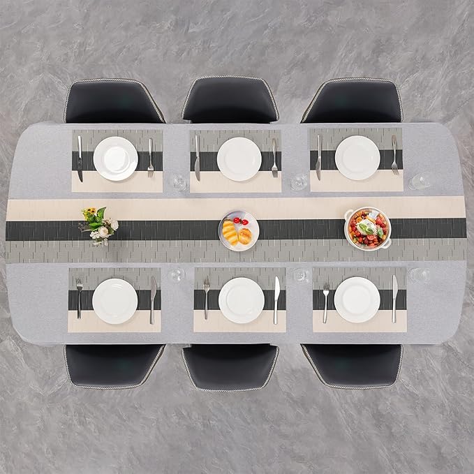 Placemats Set of 4, Vinyl Woven Place Mats Indoor Set of 4 Washable Wipeable PVC Table Mats Heat-Resistant Non Slip Plastic Placemat for Kitchen Dining Outdoor Table (Beige Black, Set of 4)