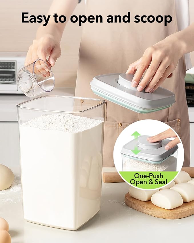 Ankou Airtight Food Storage Container with Pop Lid & 130ml Scoop, 4L/4.2qt *2 BPA-Free Cereal, Rice, Flour, Pasta & Snack Container, Stackable & Durable,Kitchen Pantry Organizer