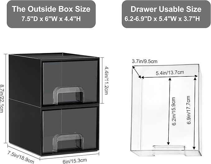 Vtopmart Black Small Stackable Storage Drawers, Cologne Organizer for Men,Plastic Containers for Vanity, Dresser,Office Desk,Bathroom Countertop Organization,Ideal for Room Decor,Gifts for Men