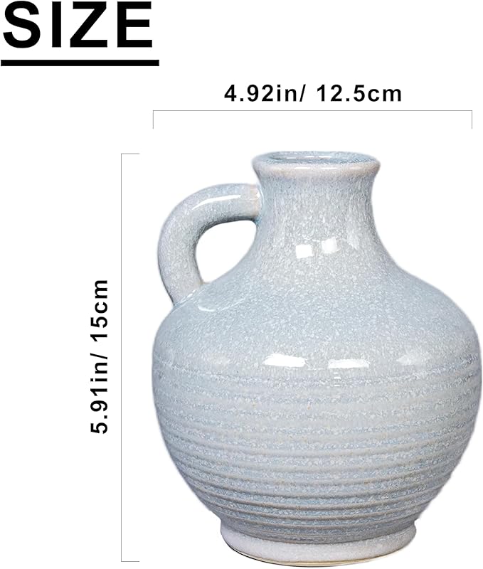 Sunddo Blue Ceramic Vases for Home Decor, 6 Inch Modern Decorative Vase with Handle, Small Flower Vase for Centerpiece, Entryway Living Room Dining Table Farmhouse Office Decor
