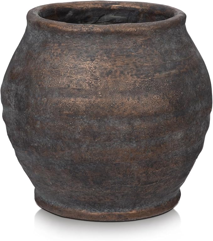 Briful 5.91'' Large Ceramic Rustic Vase Shabby Vintage Textured Vase, 4.72'' Wide Mouth Pampas Jar Vase Pottery for Fake Flowers Branches, Farmhouse Home Décor, Weddings Shelf Table Decor, Brown