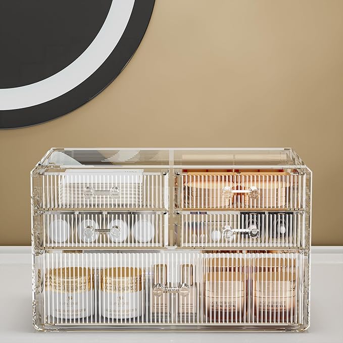 ZHIAI Stackable Storage Drawers, Acrylic Bathroom Counter Organizer Clear Makeup Organizers for Vanity, Kitchen Cabinets, Bathroom, Undersink, Home Organization and Storage (5 Drawers, Pattern C)
