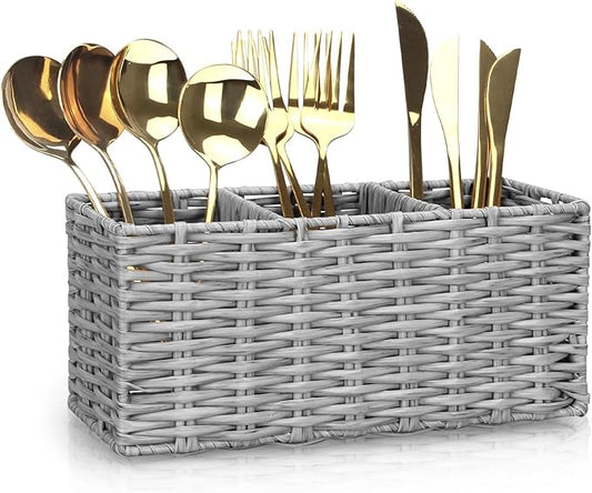 Ayiaren Grey Plastic Cutlery Silverware Holder Small Utensil Organizer Holders for Kitchen Counter Party Flatware Caddy Table Silverware Organizer Basket Spoon Knife Fork Holder Picnic Utensil Caddy