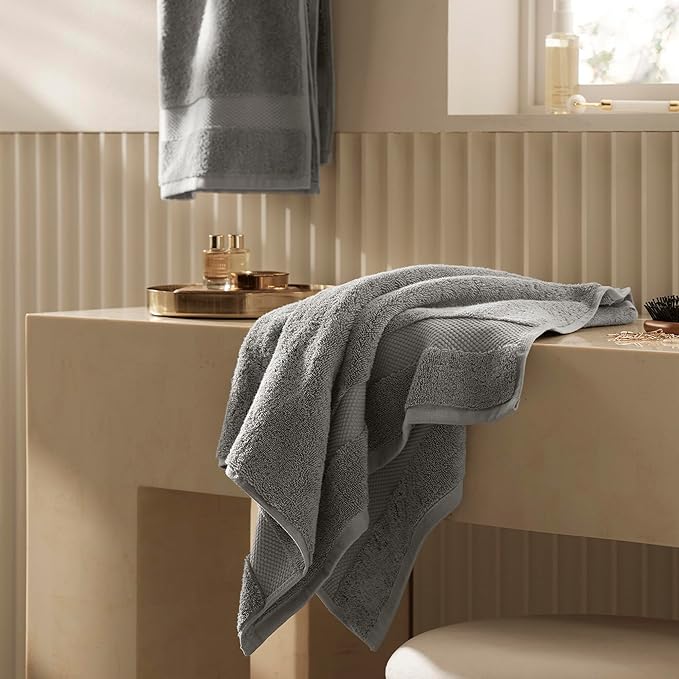 BOLL & BRANCH Plush Bath Towel Set - Stone - 6 Piece - Includes 2 Bath Towels, 2 Hand Towels & 2 Washcloths - 100% Organic Cotton - Ultra Soft & Luxurious - Quick Absorbing