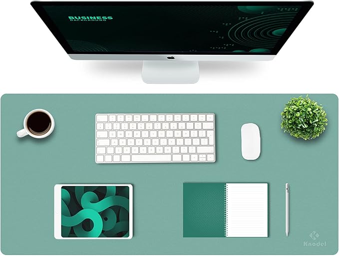 K KNODEL Large Office Leather Desk Mat, Mouse and Keyboard Pad, Computer and Laptop Mat, Desktop Protector and Cover, Writing Pad and Blotter (35.4"x17", Green)